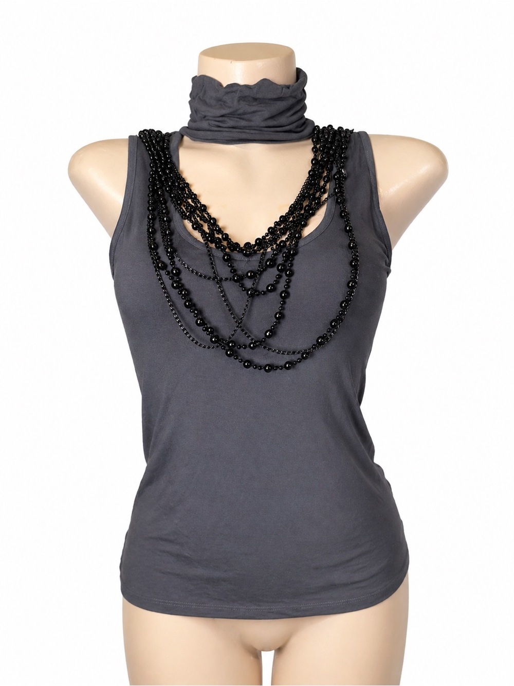 Lady Dutch Gothic Layered Necklace Tank Top Scarf Neck Gray Size S - Picture 4 of 4